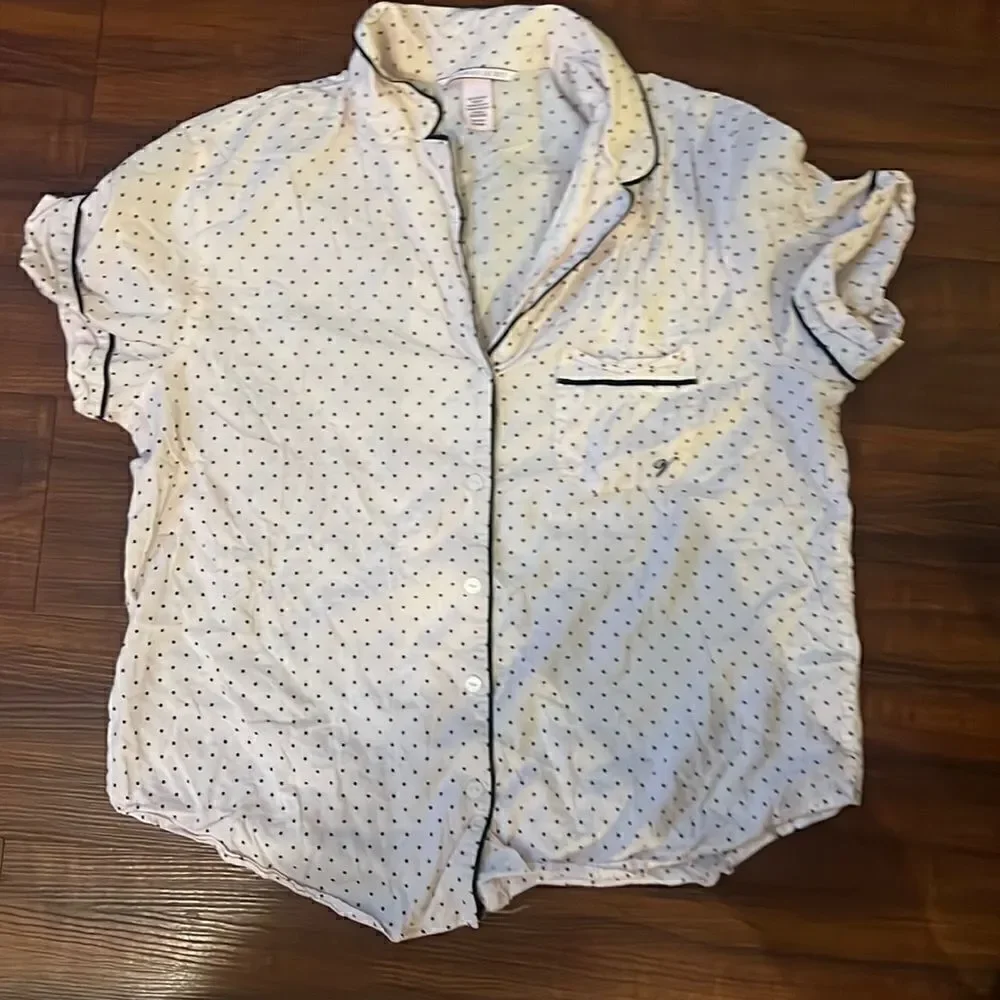 Light Pink Victoria Secret Pajama Top - Polka Dot Button Down Top - Size Small